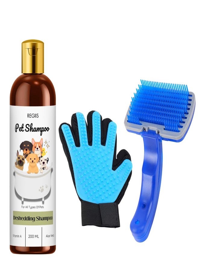 مجموعة ريجيس للعناية بالحيوانات الأليفة مع شامبو لإزالة الشعر الزائد، وفرشاة ذاتية التنظيف، وقفاز للعناية، 200 مل، لجميع أنواع الحيوانات الأليفة (عبوة من 3 قطع) - Image 1